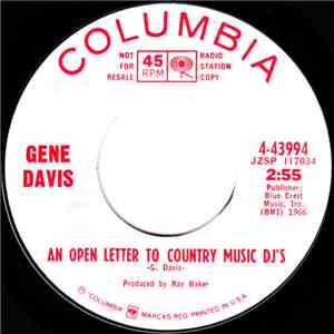 Gene Davis  - An Open Letter To Country Music DJ's / Hobo Boy download free